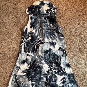 Perfect for Summer Sleeveless Mini Sundress in Bold Blue on White Tropical Print